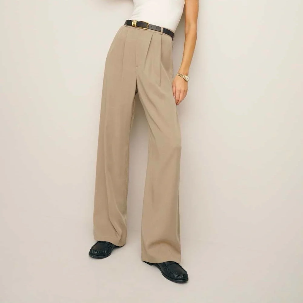 Reformation Mason High Rise Khaki Trousers Size 0P - Picture 2 of 13
